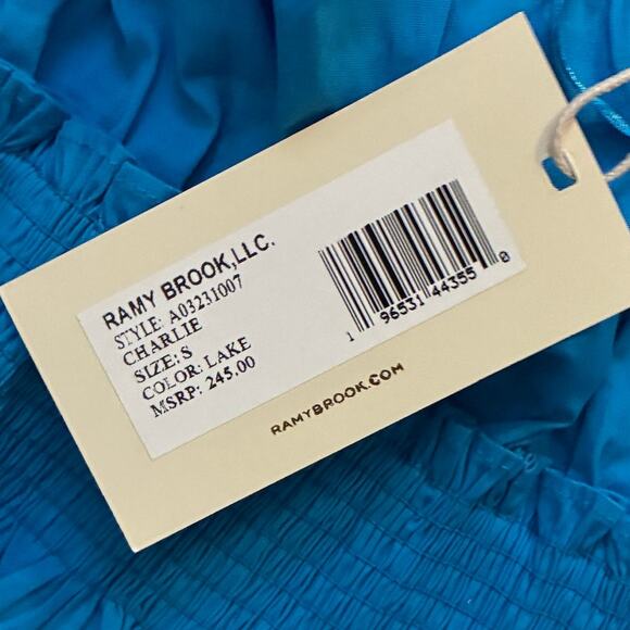 Ramy Brook Charlie Halter Top Size S NWT Tropical Blue Pleated Hem - Picture 5 of 8
